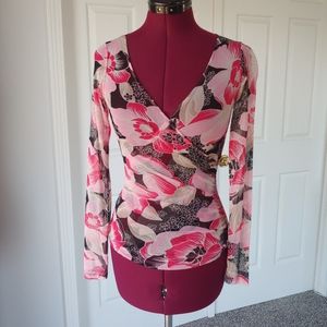 CACHÈ Floral Long Sleeve Blouse Size S